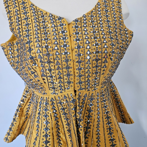 Yellow and Gray Embroidered Lehenga Set - Picture 3 of 3